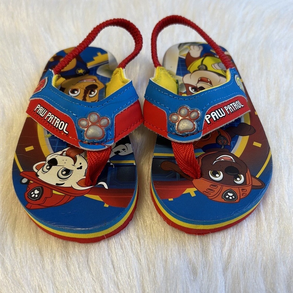 Paw Patrol Thong Sandals Boys Size 7-8 Slip On Flip Flops Shoes Dog‎ Lightweight